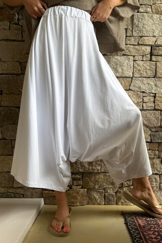 Oscar Asymmetric Hareem Skirt Pant White